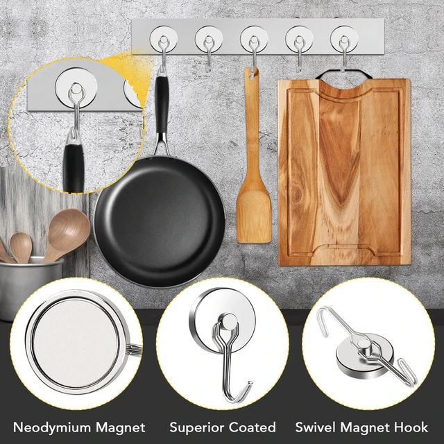 Alt view image 4 of 7 - Magnetic Hooks Heavy Duty 120LB+ Swivel Swing Strong Magnet Hook Neodymium Hook Magnets for Hanging Home Workplace Metal Door Office and Garage