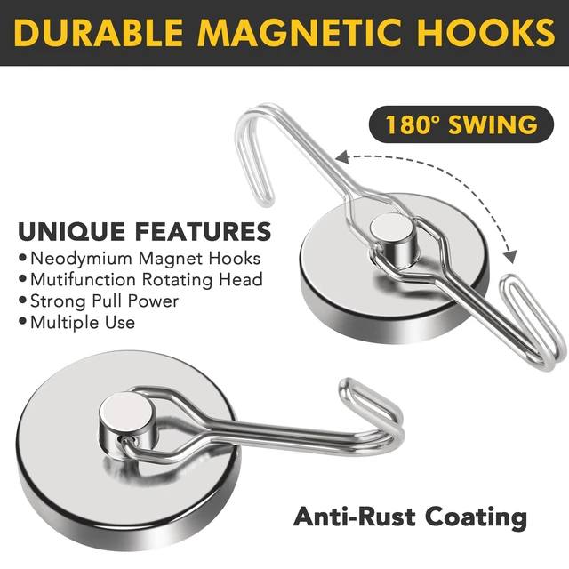 Alt view image 5 of 7 - Magnetic Hooks Heavy Duty 120LB+ Swivel Swing Strong Magnet Hook Neodymium Hook Magnets for Hanging Home Workplace Metal Door Office and Garage