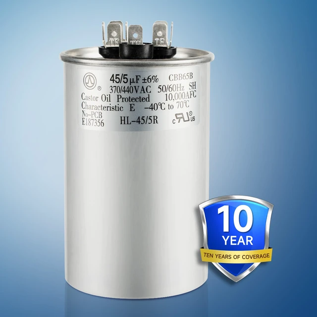 Alt view image 2 of 7 - AC Capacitor 45+5 uF 45/5 MFD ±6% 370V/440VAC CBB65 Dual Run Circular Start Capacitor for Heat Pump Air ConditionerTen Years of Coverage