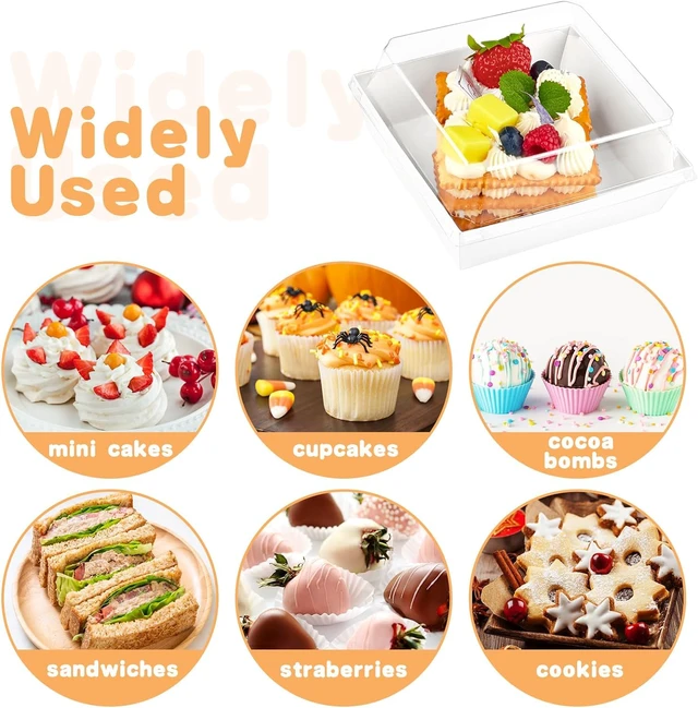 Alt view image 7 of 7 - 50 Pack 4 Inches Small Charcuterie Boxes with Clear Lids Paper Bakery Boxes, White Dessert Boxes, Disposable To Go Food Containers, For Cookie, Mini Cake, Chocolate Strawberry