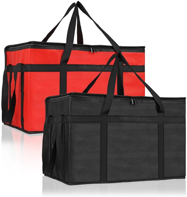 Main image of 2 Pack Insulated Food Delivery Bag, XXXL Catering Bag for Keep Food Warming Large Capacity & Collapsible, Black + Red Pizza Cooler Bags for Grocery Shopping, Picnics, Takeout, Camping