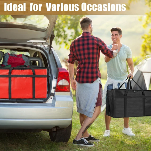 Alt view image 2 of 7 - 2 Pack Insulated Food Delivery Bag, XXXL Catering Bag for Keep Food Warming Large Capacity & Collapsible, Black + Red Pizza Cooler Bags for Grocery Shopping, Picnics, Takeout, Camping