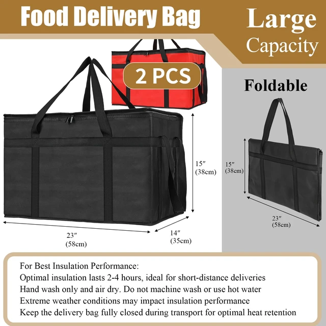 Alt view image 3 of 7 - 2 Pack Insulated Food Delivery Bag, XXXL Catering Bag for Keep Food Warming Large Capacity & Collapsible, Black + Red Pizza Cooler Bags for Grocery Shopping, Picnics, Takeout, Camping