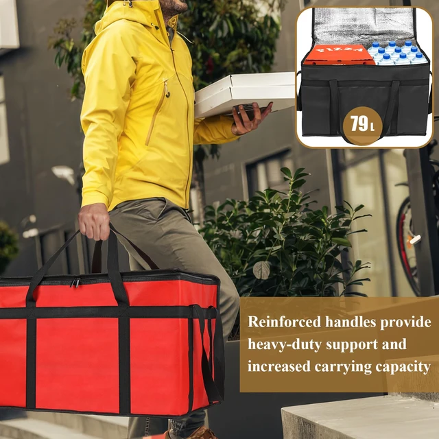 Alt view image 4 of 7 - 2 Pack Insulated Food Delivery Bag, XXXL Catering Bag for Keep Food Warming Large Capacity & Collapsible, Black + Red Pizza Cooler Bags for Grocery Shopping, Picnics, Takeout, Camping