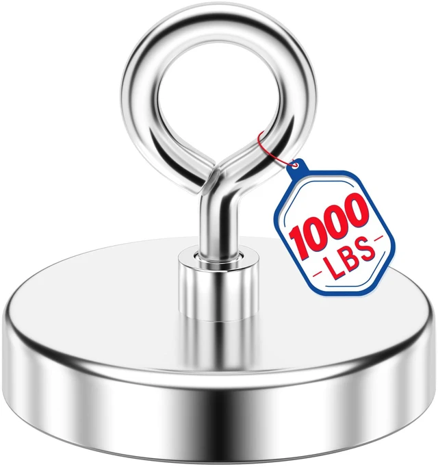 Main image of 1000 LBS High Power Fishing Magnet, 3.54 Inch Rare Earth Magnet High Power Magnet Use, Neodymium Magnet, Heavy Duty Metal Retrieval, Eye Bolt Design, Outdoor
