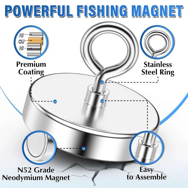 Alt view image 6 of 7 - 1000 LBS High Power Fishing Magnet, 3.54 Inch Rare Earth Magnet High Power Magnet Use, Neodymium Magnet, Heavy Duty Metal Retrieval, Eye Bolt Design, Outdoor