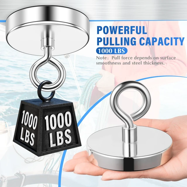 Alt view image 7 of 7 - 1000 LBS High Power Fishing Magnet, 3.54 Inch Rare Earth Magnet High Power Magnet Use, Neodymium Magnet, Heavy Duty Metal Retrieval, Eye Bolt Design, Outdoor
