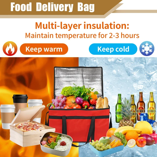 Alt view image 5 of 7 - 2 Pack Insulated Food Delivery Bag, XXXL Catering Bag for Keep Food Warming Large Capacity & Collapsible, Black + Red Pizza Cooler Bags for Grocery Shopping, Picnics, Takeout, Camping