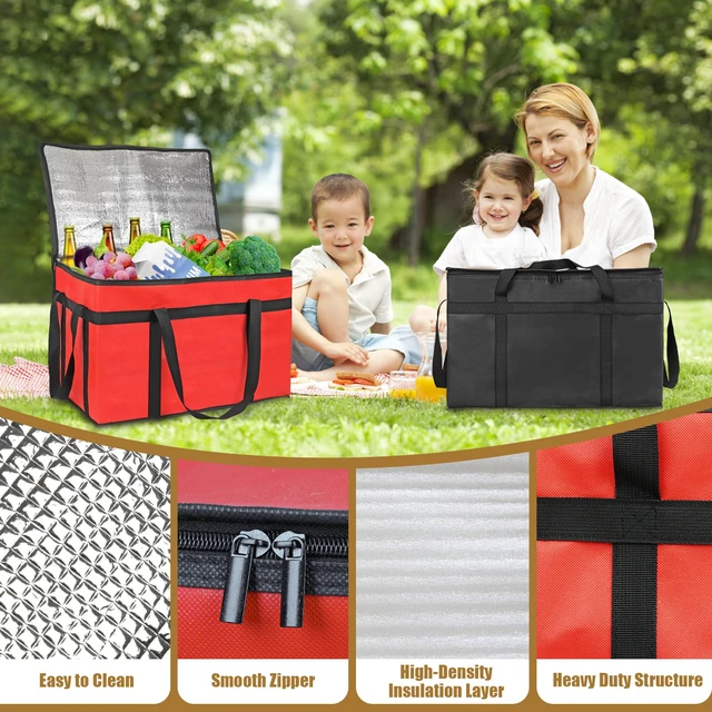 Alt view image 6 of 7 - 2 Pack Insulated Food Delivery Bag, XXXL Catering Bag for Keep Food Warming Large Capacity & Collapsible, Black + Red Pizza Cooler Bags for Grocery Shopping, Picnics, Takeout, Camping