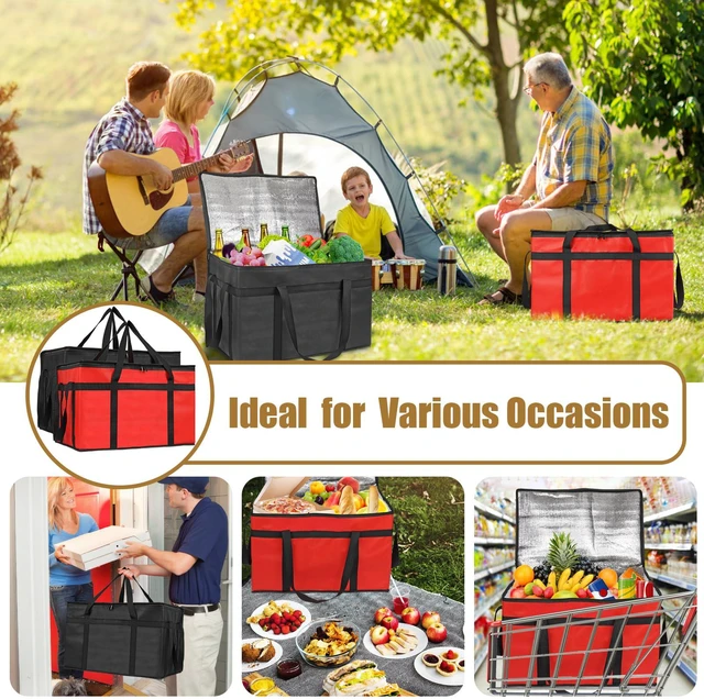 Alt view image 7 of 7 - 2 Pack Insulated Food Delivery Bag, XXXL Catering Bag for Keep Food Warming Large Capacity & Collapsible, Black + Red Pizza Cooler Bags for Grocery Shopping, Picnics, Takeout, Camping