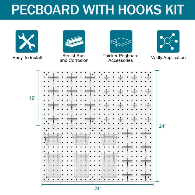 Alt view image 4 of 7 - Peg Board Kit, Includes Pegboard and Accessories,with Hooks and Bins,Peg Board Wall Organizer for Office,Ornaments Display,Crafts Organization (66, White)