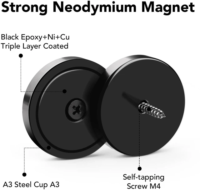 Alt view image 6 of 7 - Strong Magnets Heavy Duty Screw On Neodymium 150LBS Magnet 12 Pack Rare Earth With Screw Hole Door Catch Adhesive Magnetic Locker Cabinet Round Wall Cruise Cabins Disc Mounting Fridge Black
