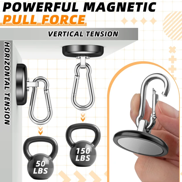 Alt view image 7 of 7 - Magnetic Hooks, 150 LBS Carabiner Heavy Duty Magnets, 10 Pack Magnetic Carabiner with Hooks, Magnets Hooks for Hanging, Cruise Cabins, Home, Garage, Refrigerator