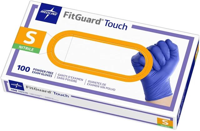 Main image of Medline Touch Nitrile Exam Gloves, 100 Count, Small, Powder Free, Disposable, Not Made with Natural Rubber Latex, Excellent Sense of Touch for Medical Tasks, Durable for Household Chores