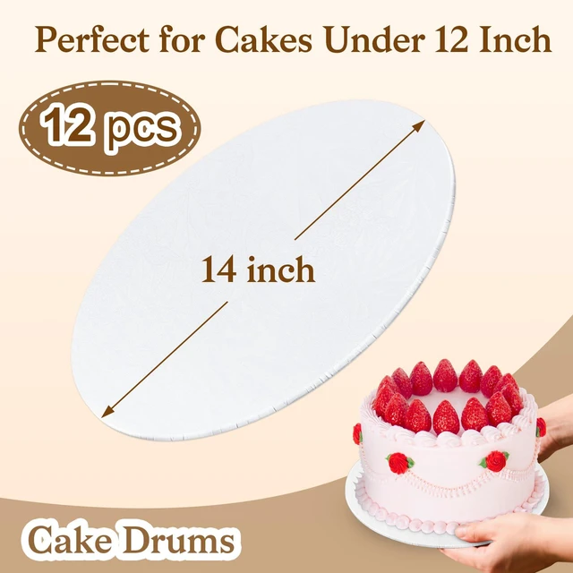 Alt view image 2 of 7 - 12 PCS Cake Boards 14 Inch Round, 14 Inch Cake Drums, 1/4" Thick Cake Drum, Cake Board Food Grade Cake Base, White Cake Cardboard Circles Bases para Pasteles for Wedding & Party & Pizza Desserts