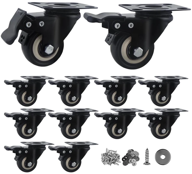 Main image of Htudcue 2 Inch Heavy Duty Caster Wheels Set of 12, Swivel Plate PU Casters with Lock, Noiseless Polyurethane Wheels for Small Workshop & Utility Carts, 800lbs Load Capacity