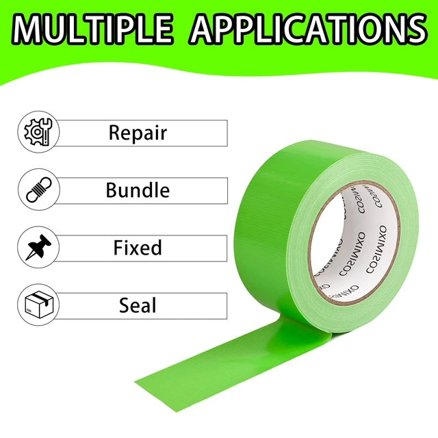 Alt view image 4 of 6 - 5-Pack Green Heavy Duty Duct Tape, 2 inches x 30 Yards, Strong, Flexible, No Residue, All-Weather and Tear by Hand - Bulk Value for Repairs, Industrial, Professional Use