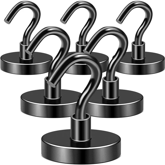 Main image of Magnetic Hooks,170lbs Heavy Duty Magnets with Hook Black 6 Pack Rare Earth N52 2026 Cruise Cabin Ship Essentials for Fridge Hanging Classroom Beach Vacation Kitchen Grills Home Must Have