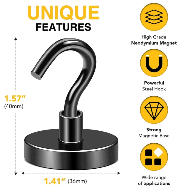Alt view image 2 of 6 - Magnetic Hooks,170lbs Heavy Duty Magnets with Hook Black 6 Pack Rare Earth N52 2026 Cruise Cabin Ship Essentials for Fridge Hanging Classroom Beach Vacation Kitchen Grills Home Must Have