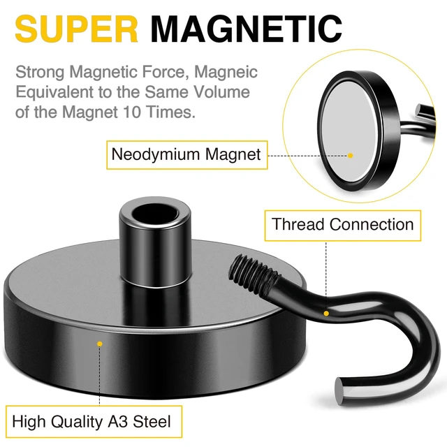 Alt view image 3 of 6 - Magnetic Hooks,170lbs Heavy Duty Magnets with Hook Black 6 Pack Rare Earth N52 2026 Cruise Cabin Ship Essentials for Fridge Hanging Classroom Beach Vacation Kitchen Grills Home Must Have