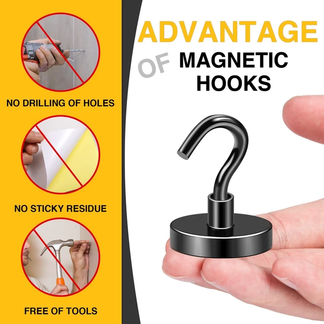 Alt view image 5 of 6 - Magnetic Hooks,170lbs Heavy Duty Magnets with Hook Black 6 Pack Rare Earth N52 2026 Cruise Cabin Ship Essentials for Fridge Hanging Classroom Beach Vacation Kitchen Grills Home Must Have