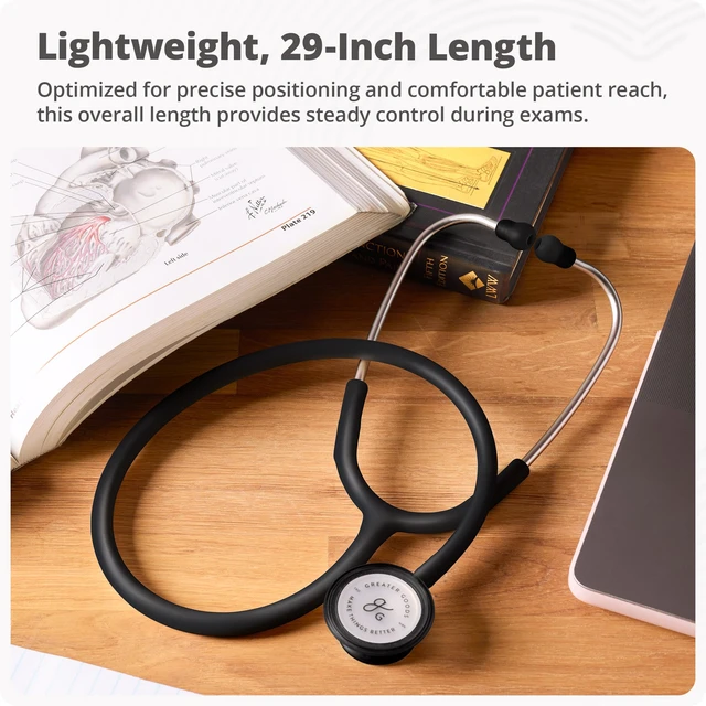 Alt view image 3 of 7 - Dual-Head StethoscopeClinical Grade, Lightweight, High-Precision Sound, Ideal for Doctors, Nurses, Students, and Medical Professionals (Black and Stainless Steel)