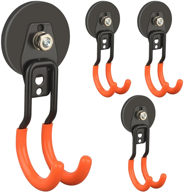 Main image of New Upgraded Garage Strong Magnetic Hooks, 4 Pack Heavy Duty Large J Hooks with Magnet, Anti-Slip Coating Magnet Hooks for Garden Tools, Ropes,Drill