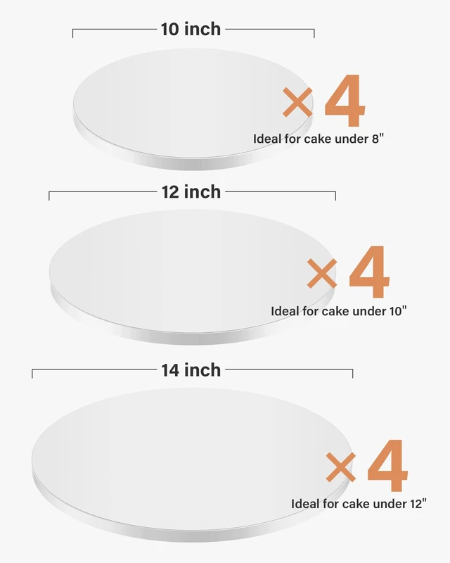 Alt view image 3 of 6 - 12 Pack Cake Boards 10&12&14 Inch Round Cake Drums Base para Pastel Disposable, 1/2 Inch Thick, Sturdy Corrugated Cardboard Base, Smooth & Grease-resistant Surface, White, for Multi-tiered Cake