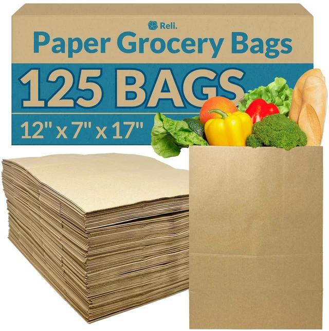 Main image of Paper Grocery Bags (125 Pcs Bulk) (12x7x17) 70 Lbs Basis, Extra Heavy Duty | Brown Paper Bag, Large Grocery Kraft Sacks | Takeout, Restaurant, Retail, Shopping