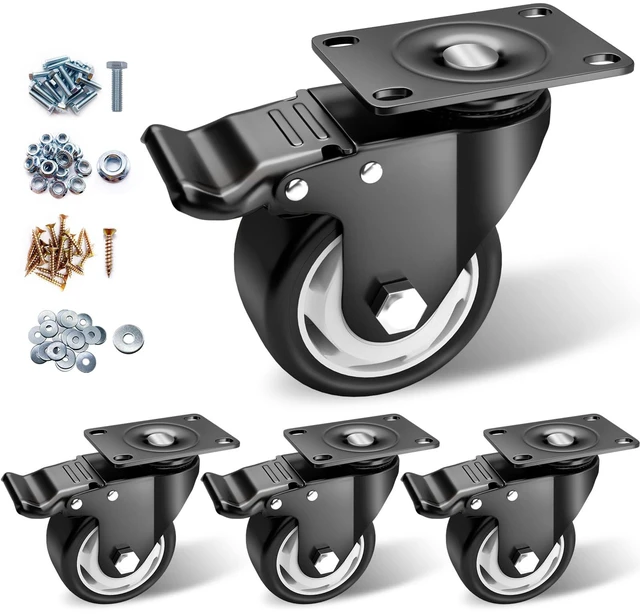 Main image of Caster Wheels-3 Inch Swivel Casters Set of 4 Heavy Duty with Brake Locking Industrial Caster with 360 Degree No Noise Polyurethane Wheels, Locking Plate Casters for Furniture,Workbench