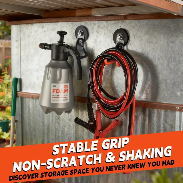 Alt view image 7 of 7 - New Upgraded Heavy Duty Magnetic Garage Hooks,2 Pack Strong Large Magnet Hooks for Power Drill,Garden Tools,Hose,Pegboard,Garage, Workshop,Magnetic Storage Hook for Hanging(Orange)