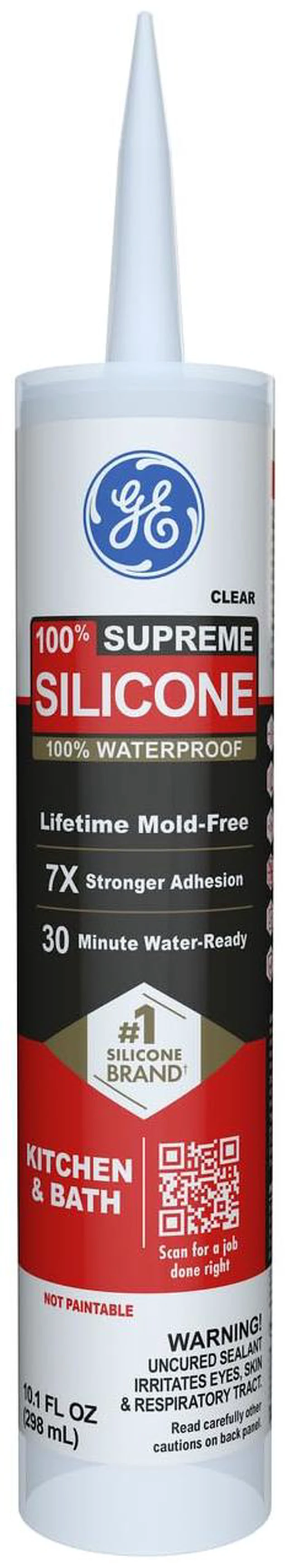Main image of Supreme Silicone Caulk for Kitchen & Bathroom, Clear, 10 fl oz Cartrid, 1 Pack - 100% Waterproof Silicone Sealant, 7X Stronr Adhesion, Shrink & Crack Proof