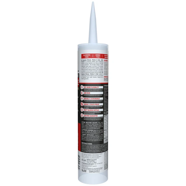 Alt view image 2 of 7 - Supreme Silicone Caulk for Kitchen & Bathroom, Clear, 10 fl oz Cartrid, 1 Pack - 100% Waterproof Silicone Sealant, 7X Stronr Adhesion, Shrink & Crack Proof