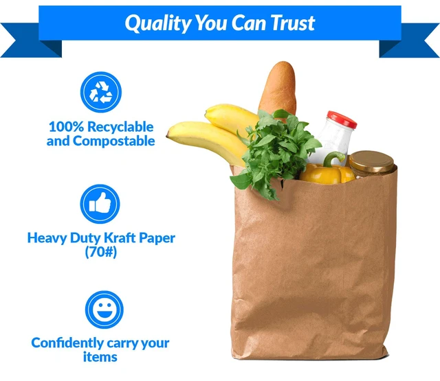 Alt view image 4 of 7 - Paper Grocery Bags (125 Pcs Bulk) (12x7x17) 70 Lbs Basis, Extra Heavy Duty | Brown Paper Bag, Large Grocery Kraft Sacks | Takeout, Restaurant, Retail, Shopping