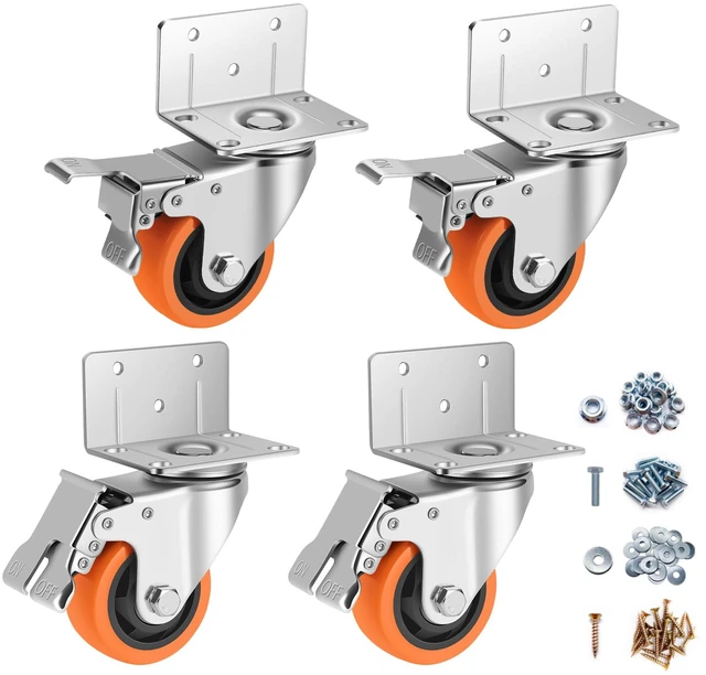 Main image of Caster Wheels,3 Inch L-Shaped Casters Set of 4 Heavy Duty for Furniture Industrial Casters with Brake Polyurethane Wheels, Locking Caster Wheels for Workbench Pack of 4