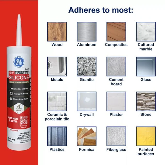 Alt view image 4 of 7 - Supreme Silicone Caulk for Kitchen & Bathroom, Clear, 10 fl oz Cartrid, 1 Pack - 100% Waterproof Silicone Sealant, 7X Stronr Adhesion, Shrink & Crack Proof