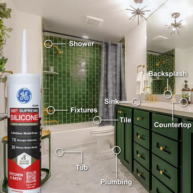 Alt view image 5 of 7 - Supreme Silicone Caulk for Kitchen & Bathroom, Clear, 10 fl oz Cartrid, 1 Pack - 100% Waterproof Silicone Sealant, 7X Stronr Adhesion, Shrink & Crack Proof