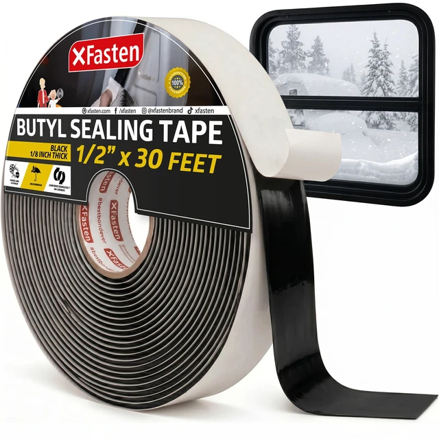 Main image of Butyl Tape Black, 1/2 in x 30 ft x 1/8 in Easy-to-Work-with Automotive Butyl Sealant Tape, Mess-Free Rubber Caulk for RV, EPDM Putty for Window, Headlight, Roof, Windshield, and Car Doors