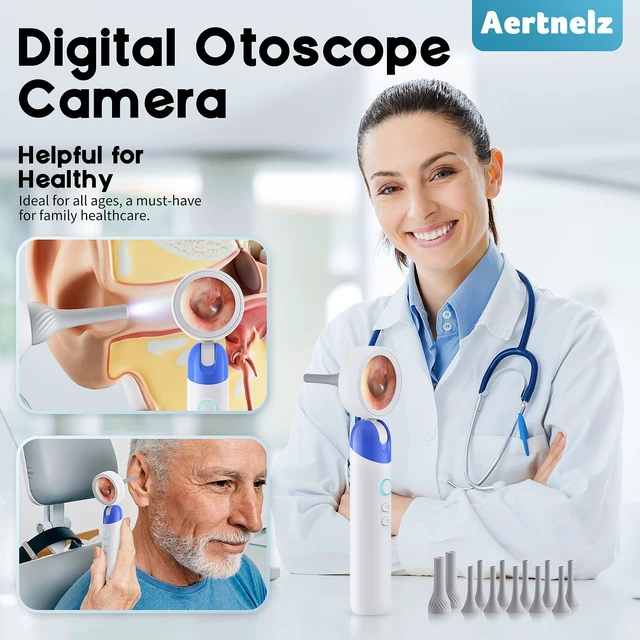 Alt view image 2 of 7 - 1080P HD Otoscope Ear Camera for Family, Medical Grade 1.38" Screen, Telemedicine Ready, 12 Silicone Tips, Photo/Video, Type-C Charging, Home MedicalBlue