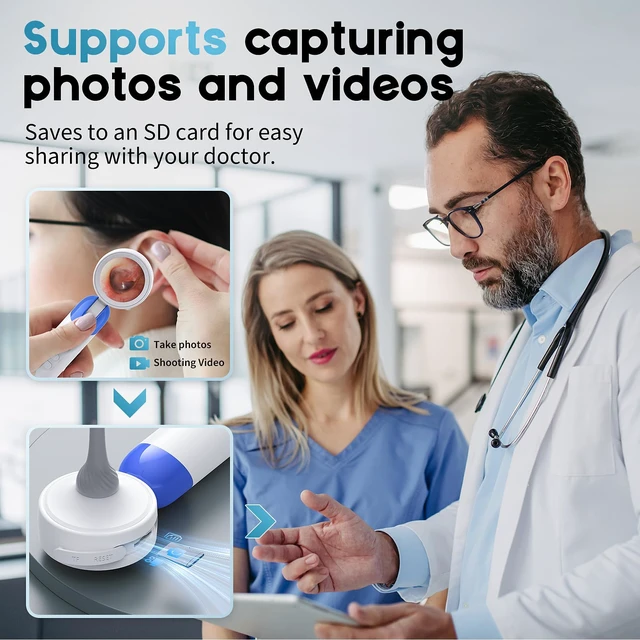Alt view image 6 of 7 - 1080P HD Otoscope Ear Camera for Family, Medical Grade 1.38" Screen, Telemedicine Ready, 12 Silicone Tips, Photo/Video, Type-C Charging, Home MedicalBlue