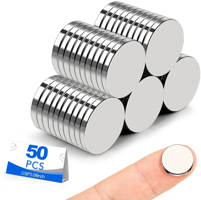 Main image of Small Magnets, 50 Pack Refrigerator Magnets 15x2mm Rare Earth Magnets Neodymium Magnets for Crafts, Whiteboard, Kitchen Cabinet