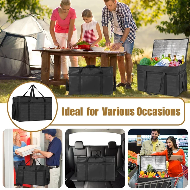 Alt view image 7 of 7 - 2 Pack Insulated Food Delivery Bag, XXXL Catering Bag for Keep Food Warming Large Capacity & Collapsible, Black Pizza Cooler Bags for Grocery Shopping, Picnics, Takeout, Camping