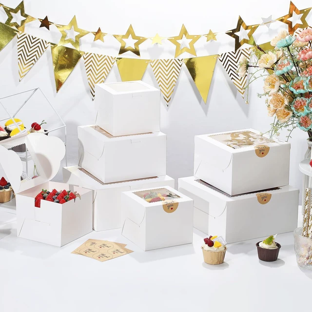 Alt view image 2 of 7 - 24Pack 8 inch Small Cake Boxes with Cake Board and Stickers Mini White Bento Cake Box for Small Cakes, Cookies, Birthday, Party, Wedding, Mother's Day, Christmas8x8x5 inch