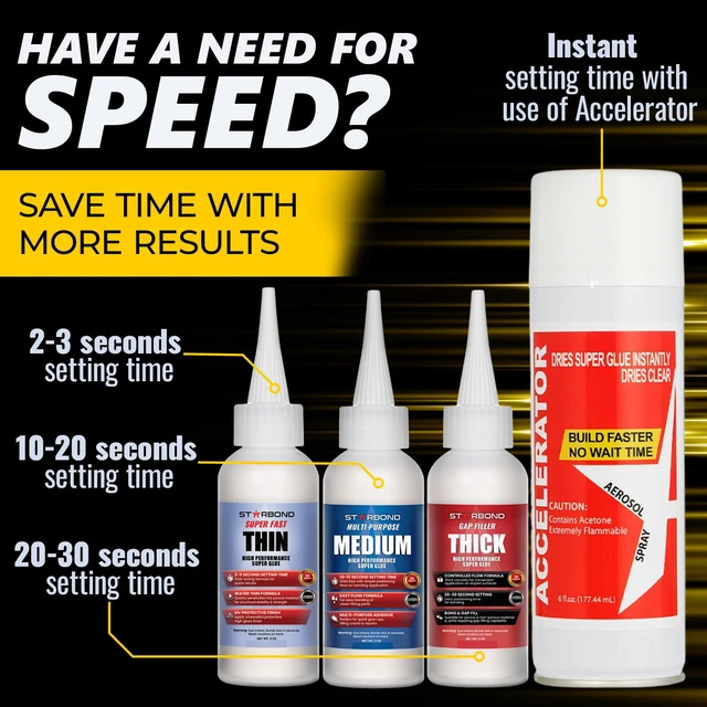 Alt view image 3 of 7 - CA Glue with Activator Kit Thin, Medium & Thick 2 oz Bottles with 6 oz Accelerator Premium Cyanoacrylate Super Glue Bundle for Woodworking, Woodturning, Hobby Models Crafts & 3D Printing