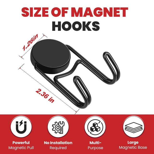 Alt view image 2 of 6 - Magnetic Hooks for Cruise Cabins 80Lbs+ Heavy Duty Magnet Hook Strong Magnets Hanging Hooks for Refrigerator Grill Toolbox Cabins Outdoor 8 Pack (Black)