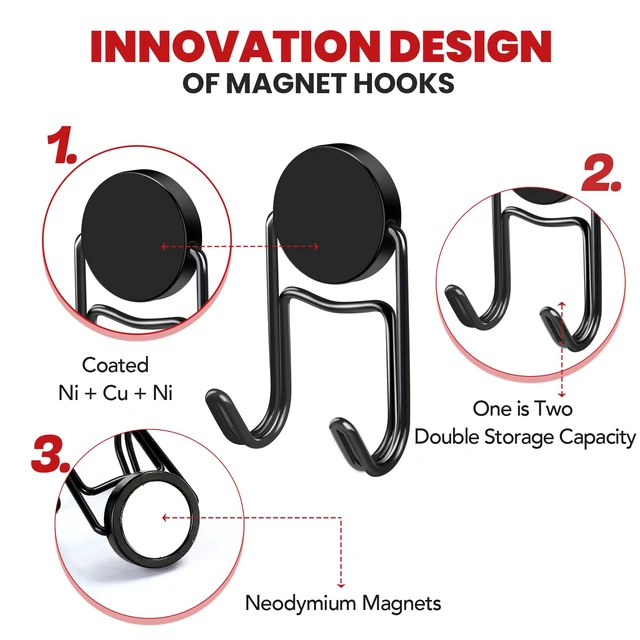 Alt view image 3 of 6 - Magnetic Hooks for Cruise Cabins 50Lbs+ Heavy Duty Magnet Hook Strong Magnets Hanging Hooks for Refrigerator Grill Toolbox Outdoor 8 Pack (Black)