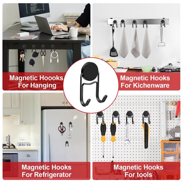 Alt view image 6 of 6 - Magnetic Hooks for Cruise Cabins 50Lbs+ Heavy Duty Magnet Hook Strong Magnets Hanging Hooks for Refrigerator Grill Toolbox Outdoor 8 Pack (Black)