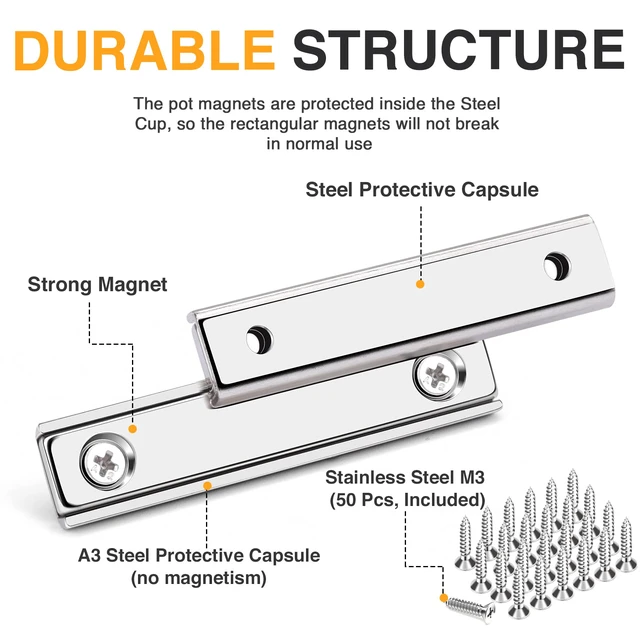 Alt view image 3 of 7 - Bar Magnets, 80Lbs 25 Pack Countersunk Hole Magnet with Screw Silver,Heavy Duty Rare Earth,Neodymium,Rectangular,for Mounting, Door, Garage, Workplace(60 x 13.5 x 5mm)