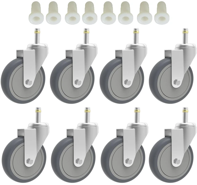 Main image of 4-Inch Swivel Stem Caster, 7/16-Inch Stem Diameter Rubber Wheel, Heavy Duty TPR Replacement Wheels for Rubbermaid Mop Bucket Cart Grill Casters - 8 Pack