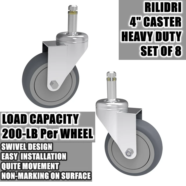 Alt view image 3 of 7 - 4-Inch Swivel Stem Caster, 7/16-Inch Stem Diameter Rubber Wheel, Heavy Duty TPR Replacement Wheels for Rubbermaid Mop Bucket Cart Grill Casters - 8 Pack